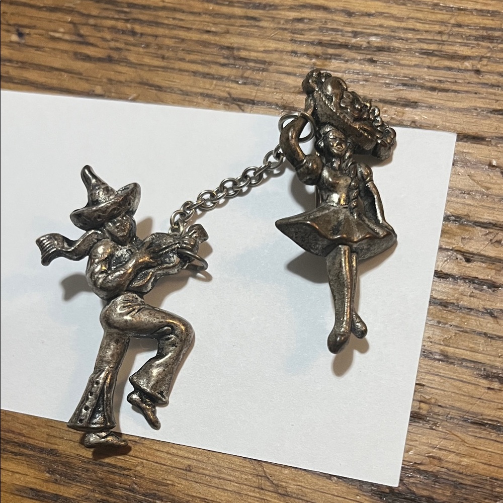 Silver-Tone Dancing Couple Chain Brooch - Women's Jewelry